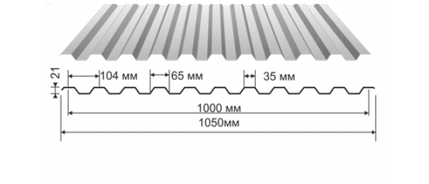 Профнастил оцинкованный С-21 1050x2000 (эконом) купить недорого в Видном